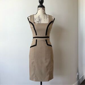 Vintage XOXO Tan Midi Dress with Black Trim